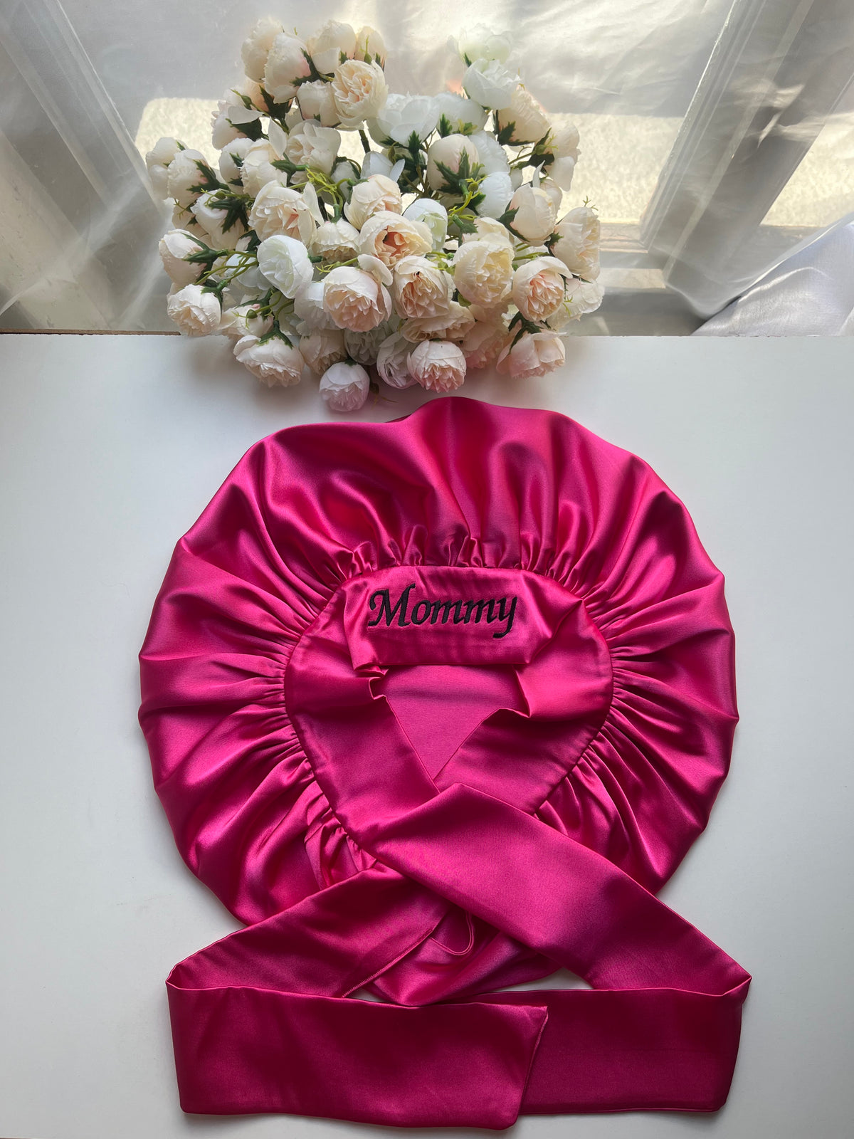 Dark pink, one color, double sided hair bonnet