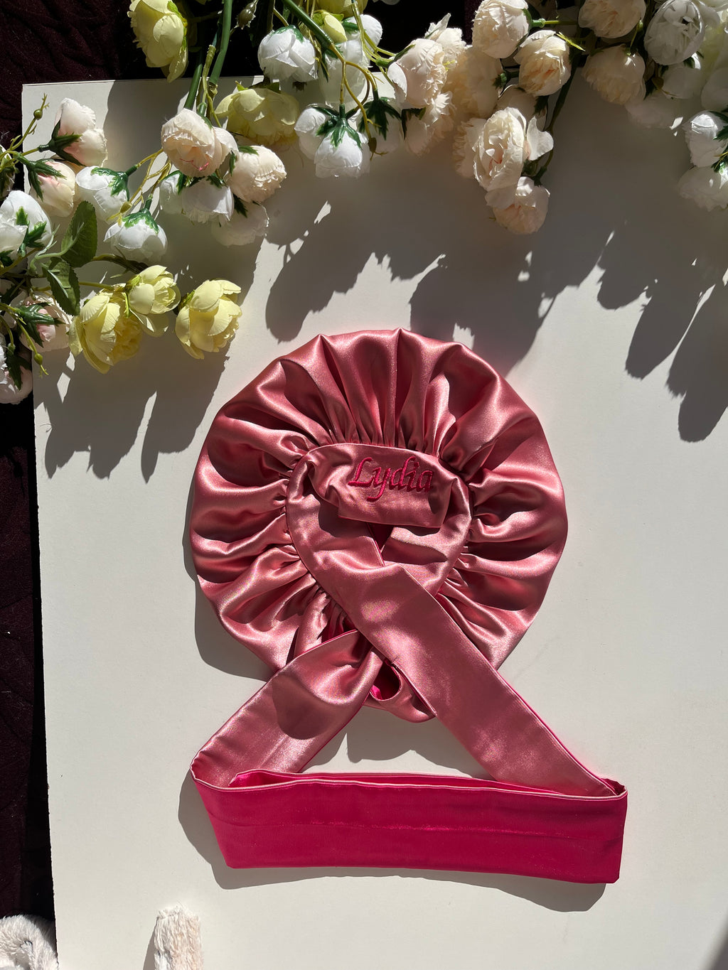 Baby pink and dark pink( kids size hair bonnet