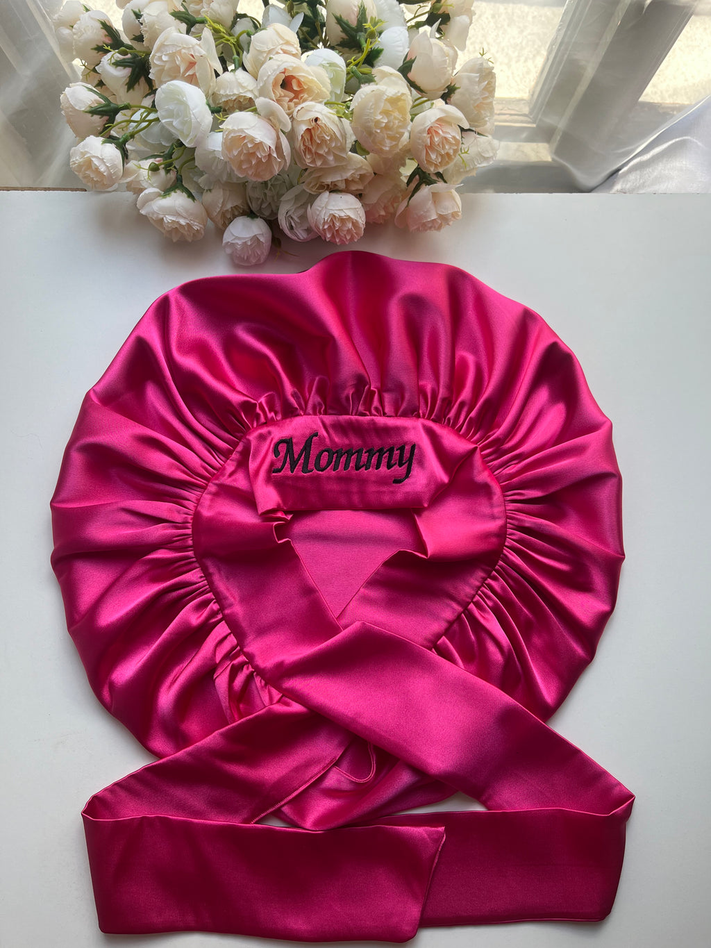 Dark pink, one color, double sided hair bonnet