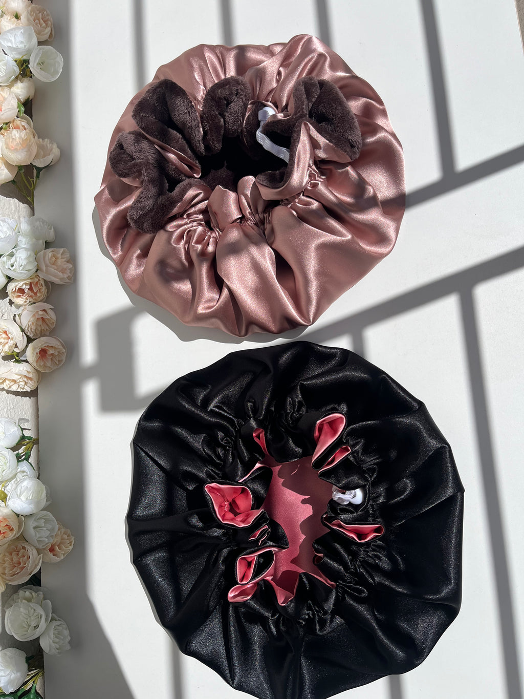 Ruffle sating hair bonnet