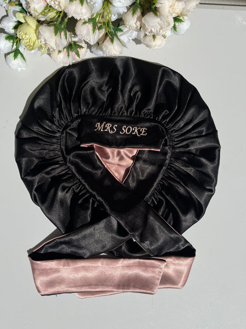 Nude and Black Hair Bonnet