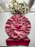 Baby pink and dark pink hair bonnet