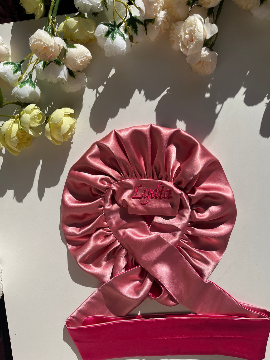 Baby pink and dark pink( kids size hair bonnet