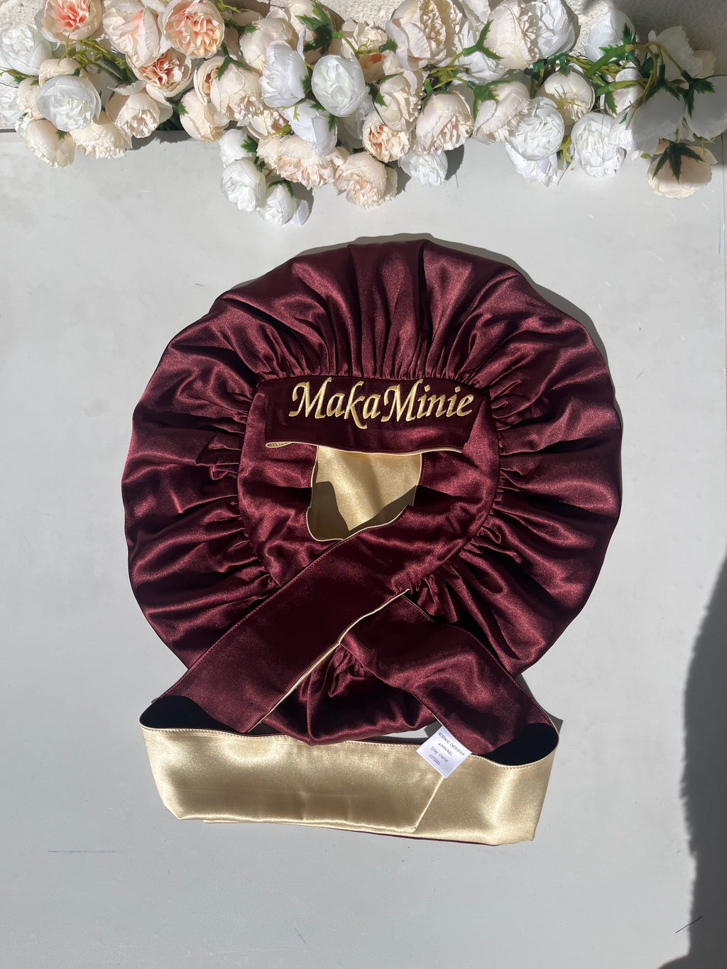 Burgundy and Cream yellow Double sided Hair Bonnet