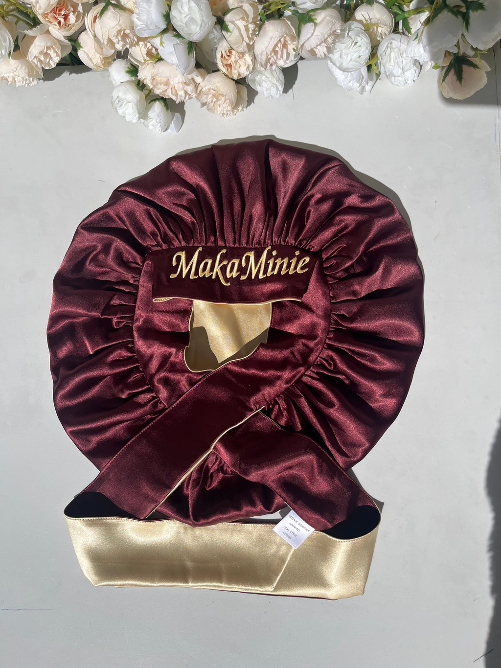 Burgundy and Cream yellow Double sided Hair Bonnet