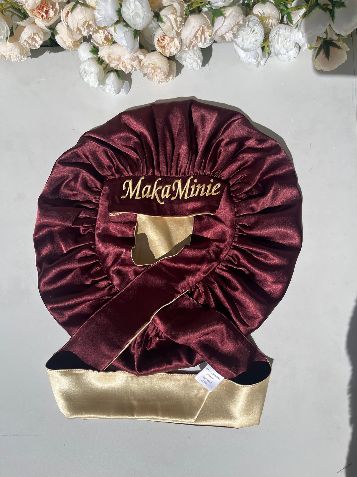 Burgundy and Cream yellow Double sided Hair Bonnet