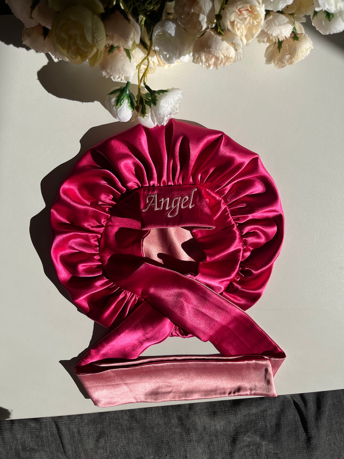 Baby pink and dark pink( kids size hair bonnet