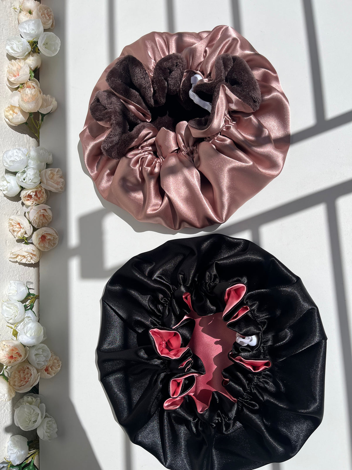 Ruffle sating hair bonnet