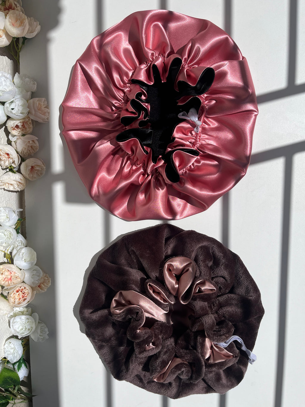 Ruffle sating hair bonnet