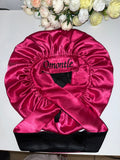 Pink and black hair bonnet