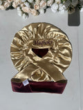 Burgundy and Cream yellow Double sided Hair Bonnet