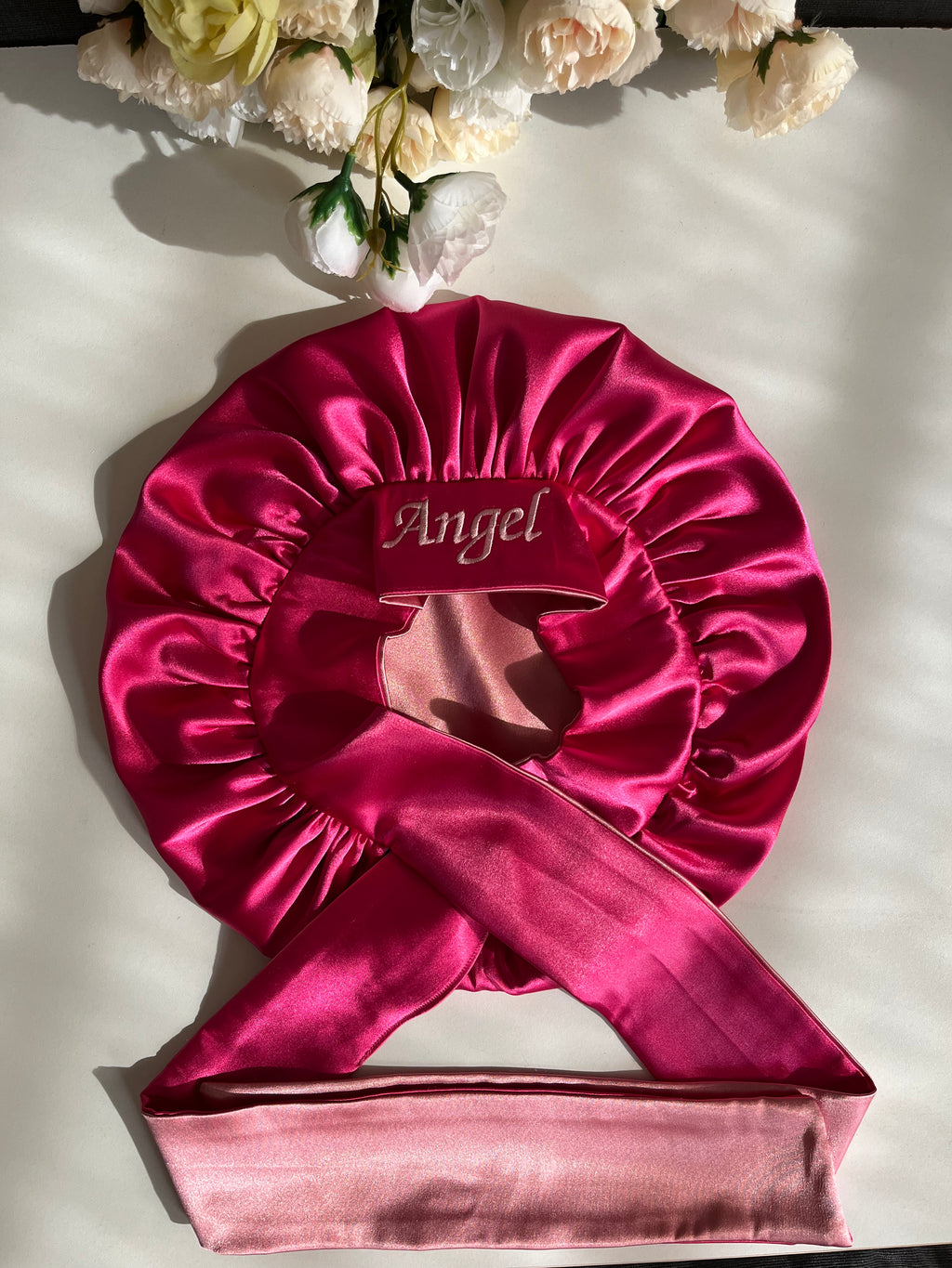 Baby pink and dark pink( kids size hair bonnet
