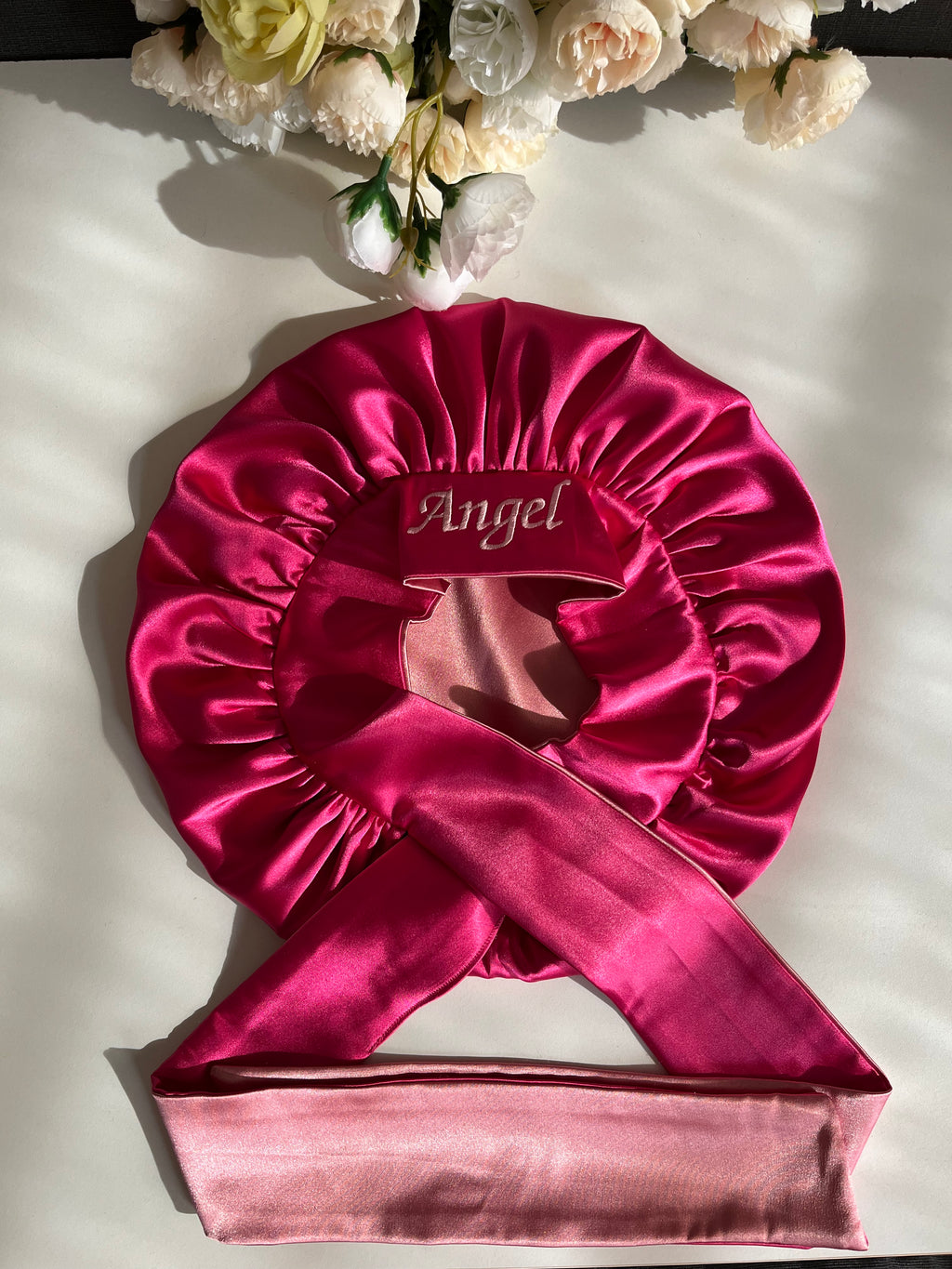 Baby pink and dark pink( kids size hair bonnet