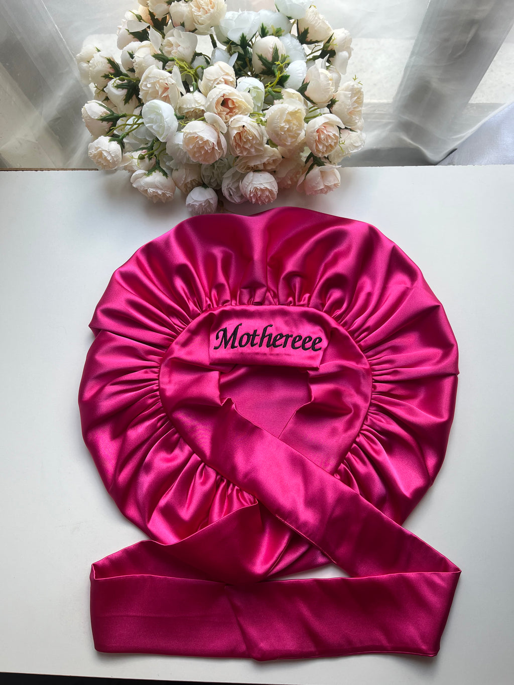 Dark pink, one color, double sided hair bonnet
