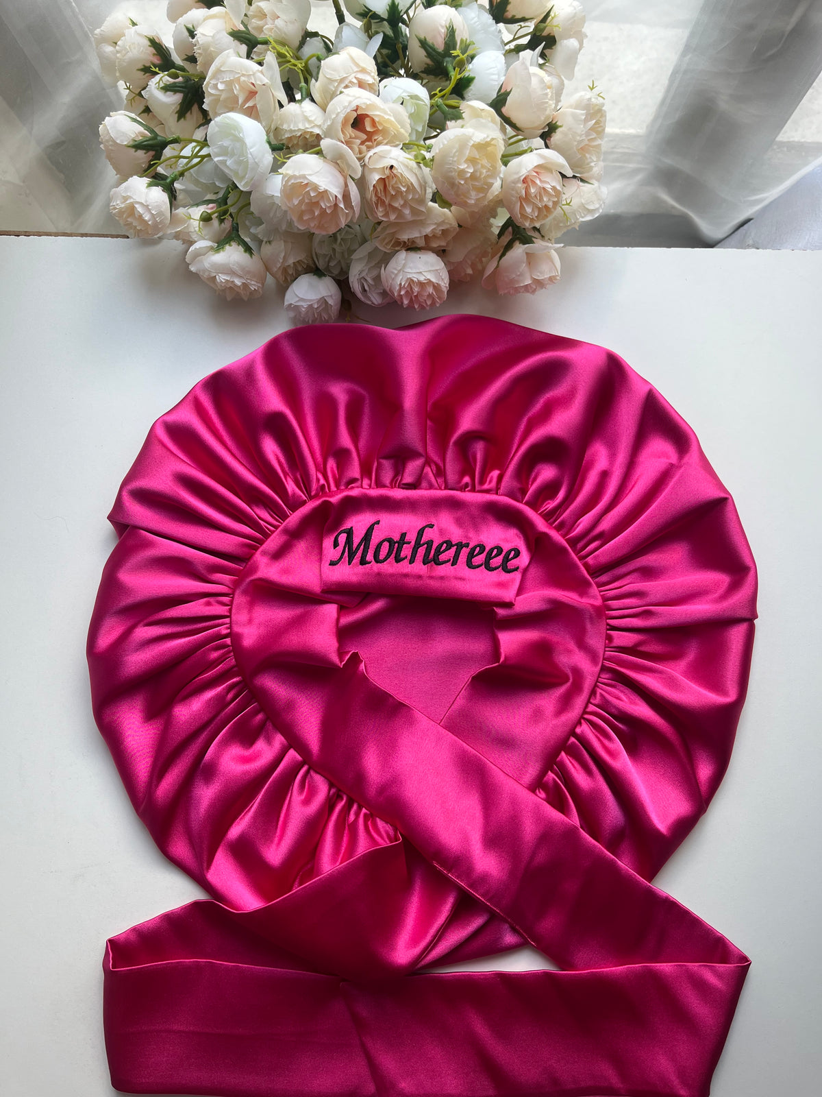 Dark pink, one color, double sided hair bonnet